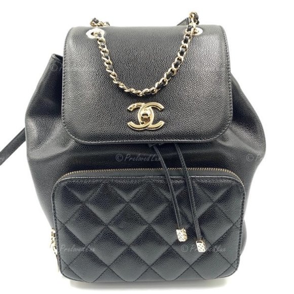 Authentic CHANEL Black Caviar Large Business Affinity Drawstring Backpack GHW - Picture 1 of 15